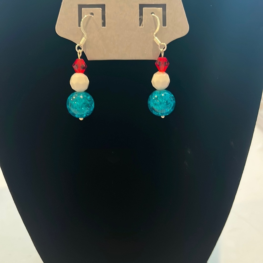 big red white and blue earrings